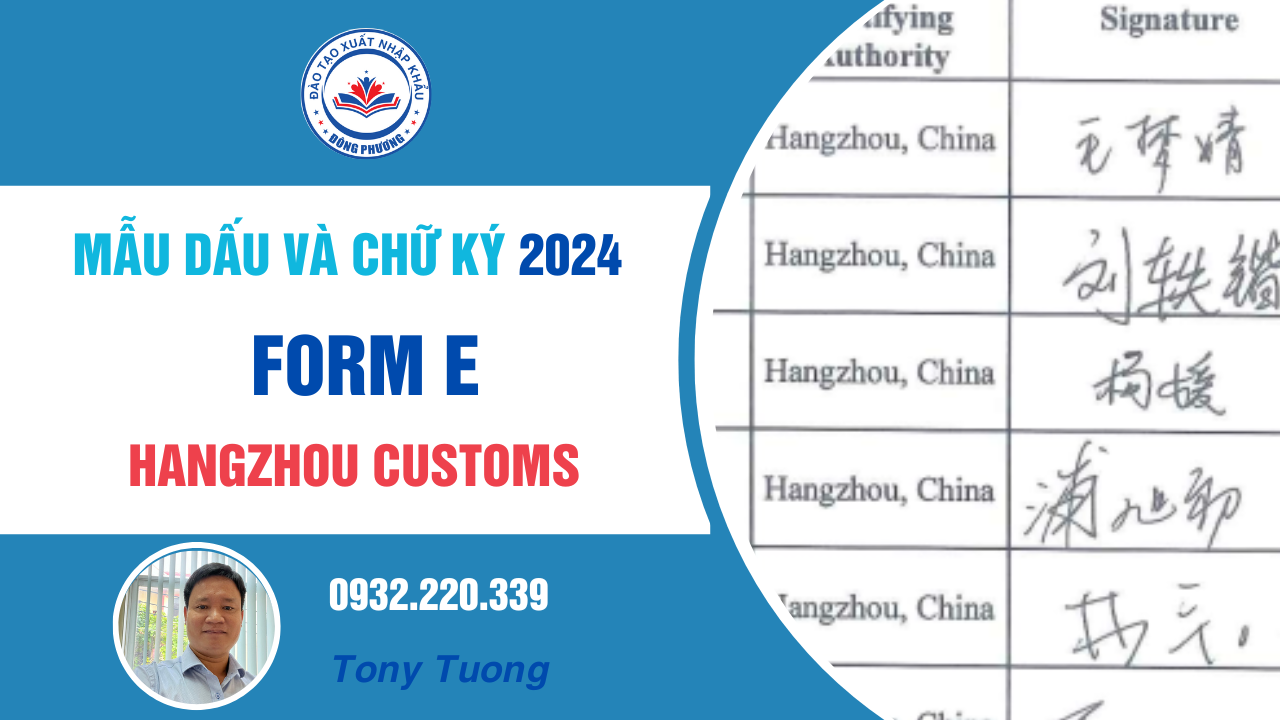 Mẫu dấu và chữ ký form E 2024 Hangzhou Customs